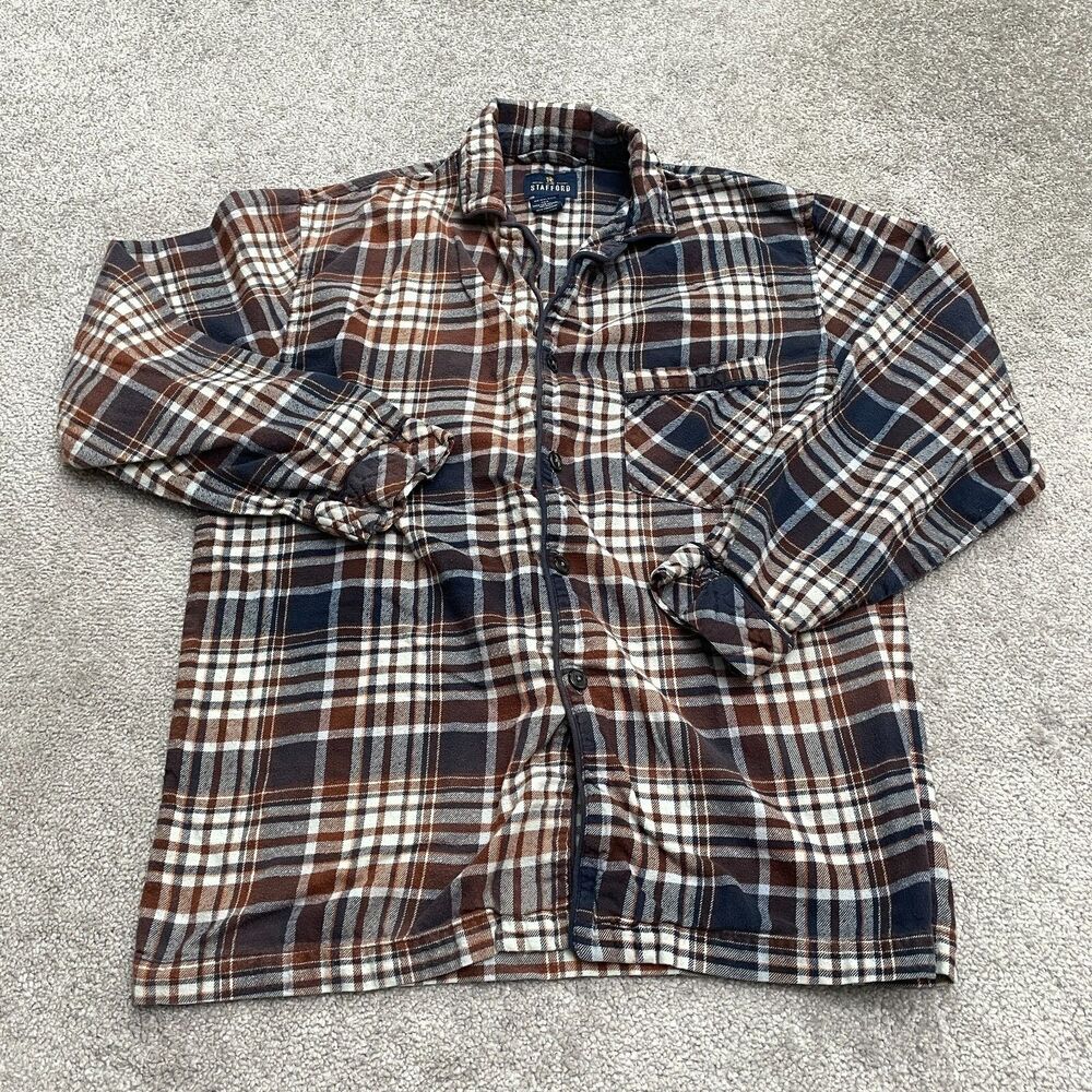 Stafford Flannel Sleepwear Pajama Top Mens Medium Multi Plaid Cotton Regular